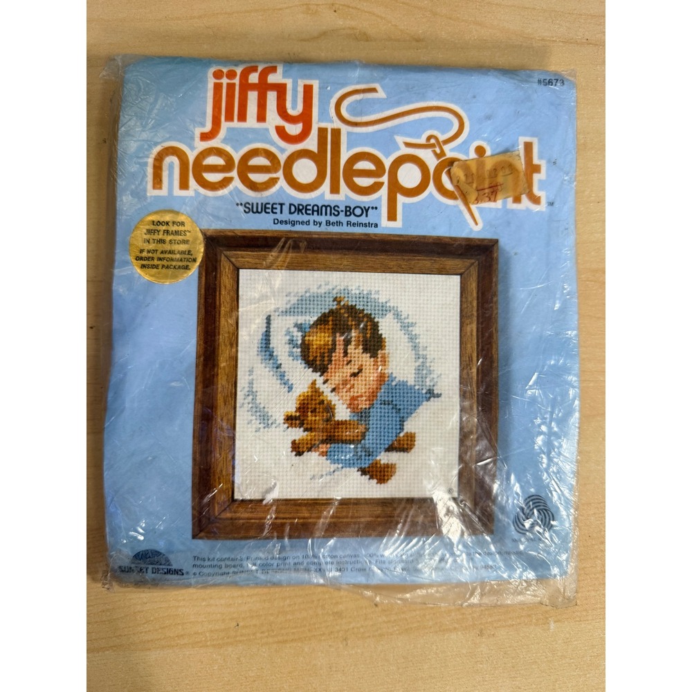 Sunset Designs Needlepoint Kit 5x5 Blue New Sweet Dreams Boy 5673 Vintage 70s